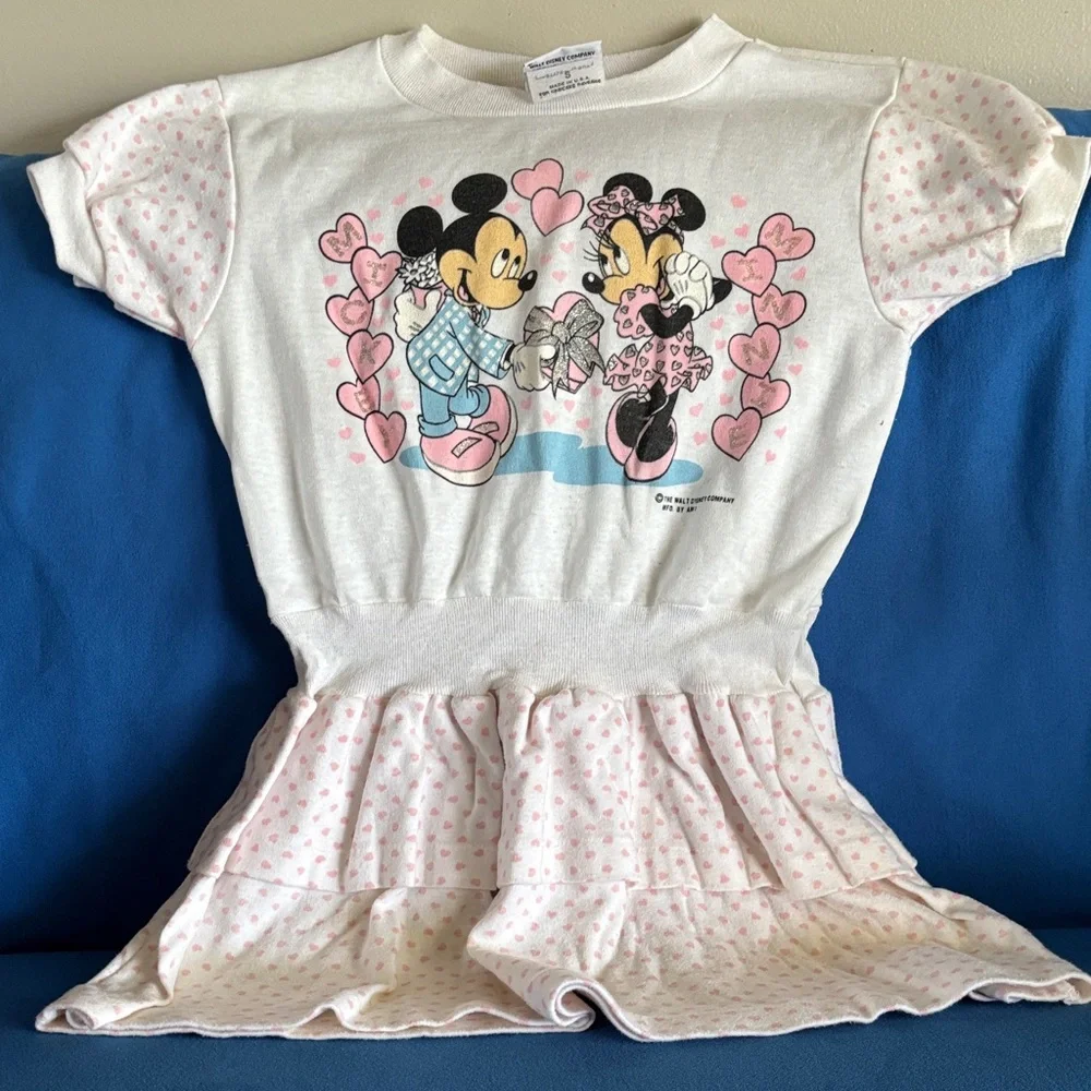 Rare vintage 90s Mickey & Minnie Heart Dress - White & Pink